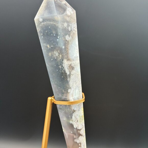 Black Flower Agate Chalcedony Asterism Wand 226g Crystal Protection Inspiration - Picture 6 of 10
